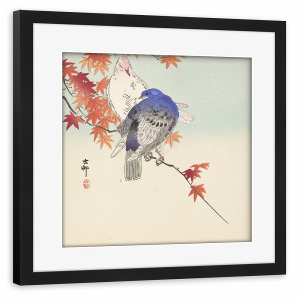 Poster mit Rahmen schwarz "Zwei Tauben auf herbstlichem Ast" artboxONE - Natur,Tiere