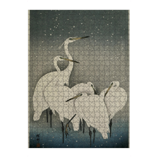 Puzzle Ravensburger "Reiher im Schnee - Ohara Koson" artboxONE - Natur,Tiere - Tier,Vögel,Natur,Japan,Kunst,Malerei,Gemälde,Reiher,Ohara,Koson