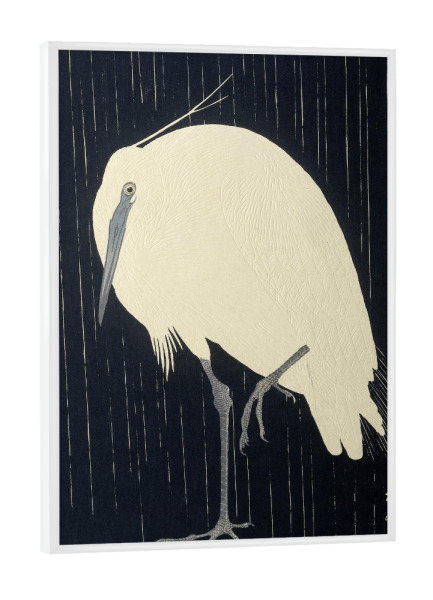 Poster mit weißem Rahmen "Reiher im Regen" artboxONE - Natur,Tiere - Natur,Tier,Animal,Reiher,Regen,Japan,Malerei,Gemälde,Kunst,Ohara,Koson