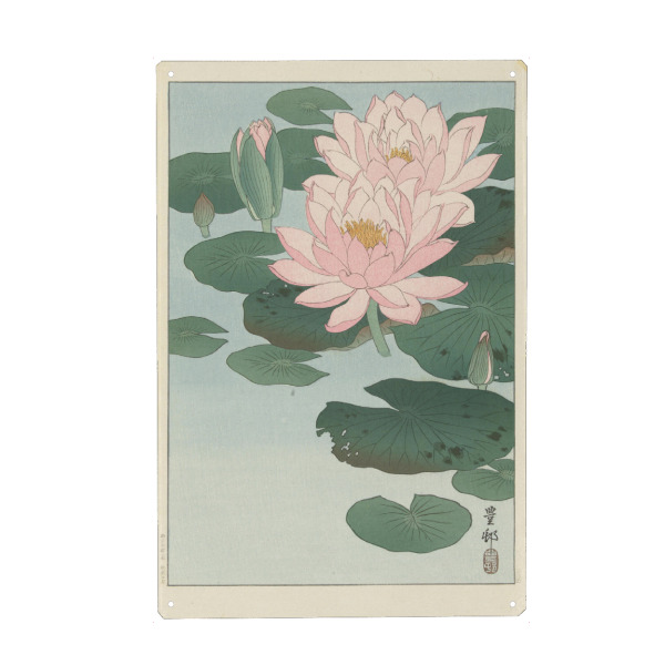 Holzbild "Seerosen" artboxONE - Natur,Floral - Gemälde,Kunst,Blumen,Flowers,Natur,Japan,Malerei,Seerosen,Ohara,Koson