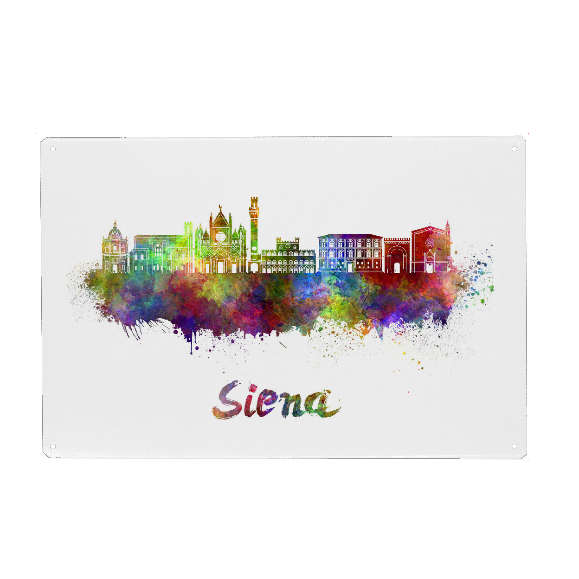 Holzbild "SIENA skyline in watercolor-x" artboxONE - Städte,Abstrakt,Architektur