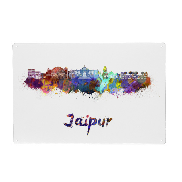 Holzbild "JAIPUR skyline in watercolor" artboxONE - Städte,Abstrakt,Architektur