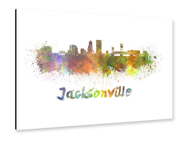 Alu-Dibond "JACKSONVILLE skyline in watercolor" 30x20 cm artboxONE