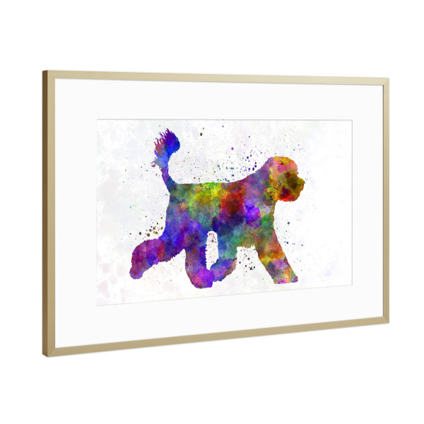 Poster mit Rahmen Gold "Portuguese Water Dog" artboxONE - Tiere,Abstrakt - Dog,Pet,Mammal,Watercolor,Abstract,Hund,Animal,Tier,Colorful