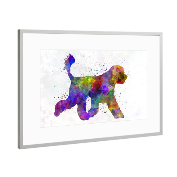 Poster mit Rahmen Silber "Portuguese Water Dog" artboxONE - Tiere,Abstrakt - Dog,Pet,Mammal,Watercolor,Abstract,Hund,Animal,Tier,Colorful