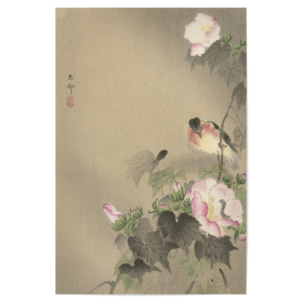 Poster 30x20 cm "Vogel und Raupe" artboxONE - Natur,Floral,Tiere - Ohara,Koson,Japan,Malerei,Gemälde,Kunst,Tier,Natur,Floral,Blumen,Vogel