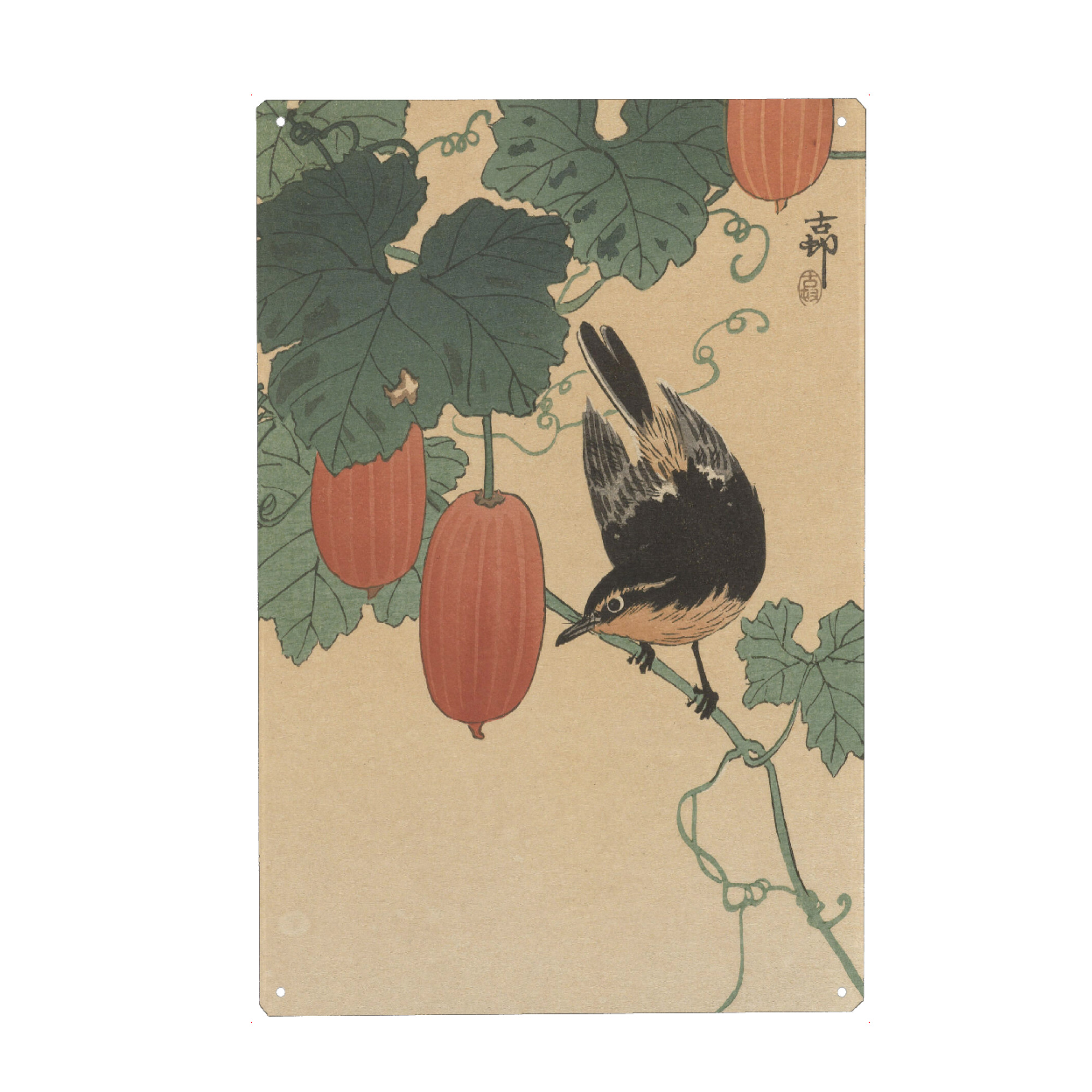 Holzbild "Vogel auf dem Kakibaum" artboxONE - Natur,Floral,Tiere - Ohara,Koson,Japan,Gemälde,Kunst,Malerei,Vogel,Floral,Baum,Pflanze