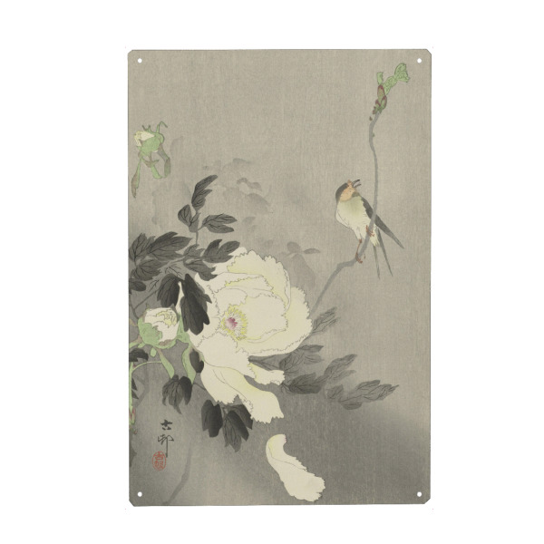 Holzbild "Vogel und Pfingstrose" artboxONE - Natur,Floral,Tiere - Ohara,Koson,Japan,Natur,Pflanzen,Blumen,Vogel,Tier,Malerei,Gemälde,Kunst