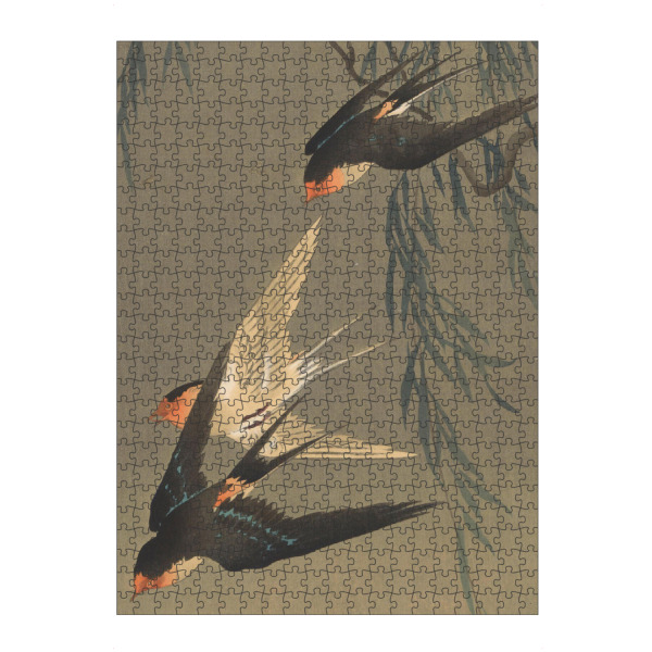 Puzzle Ravensburger "Drei Rötelschwalben im Sturzflug" artboxONE - Natur,Tiere - Japan,Malerei,Gemälde,Kunst,Vögel,Natur,Pflanzen,Ohara,Koson