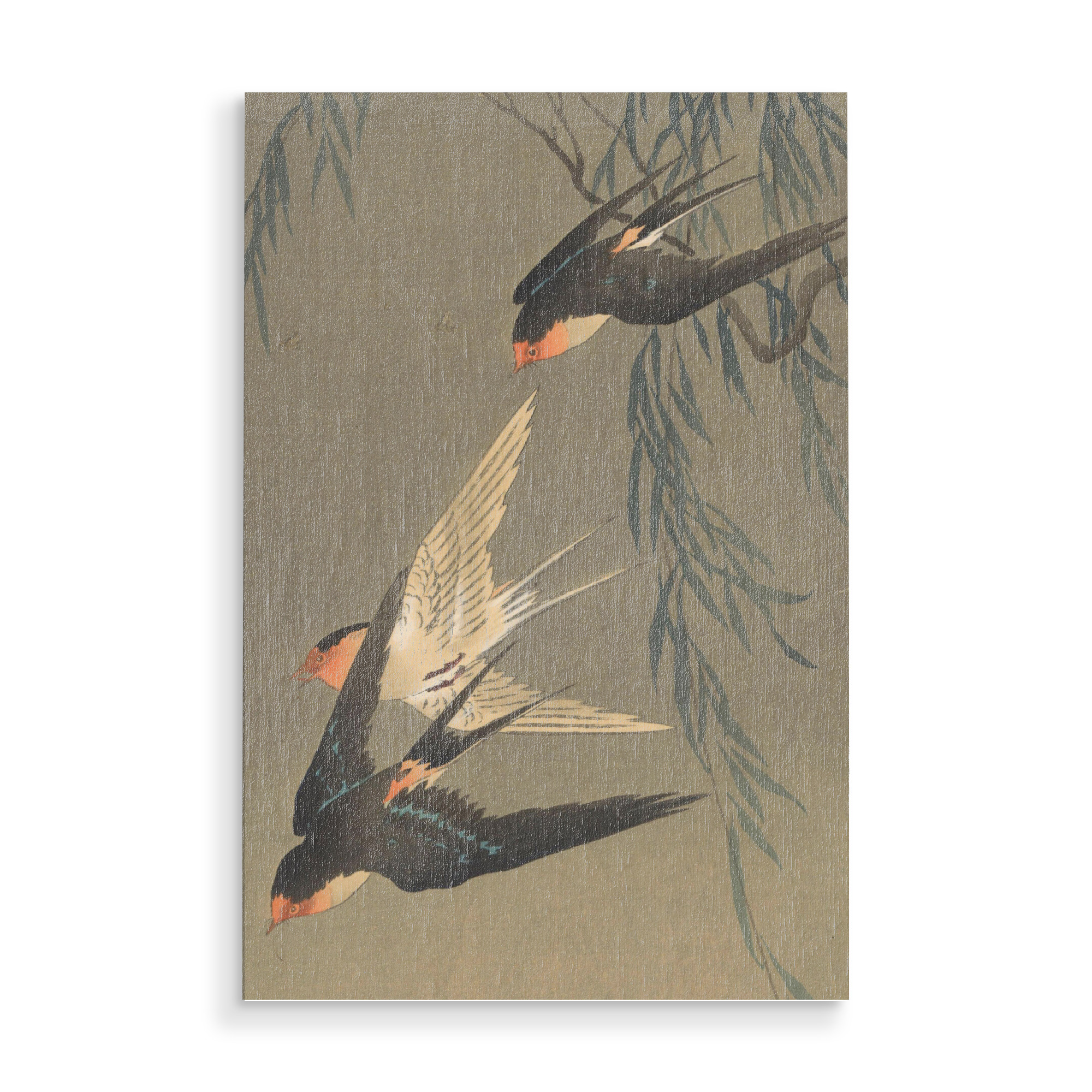 Holzbild "Drei Rötelschwalben im Sturzflug" artboxONE - Natur,Tiere - Japan,Malerei,Gemälde,Kunst,Vögel,Natur,Pflanzen,Ohara,Koson