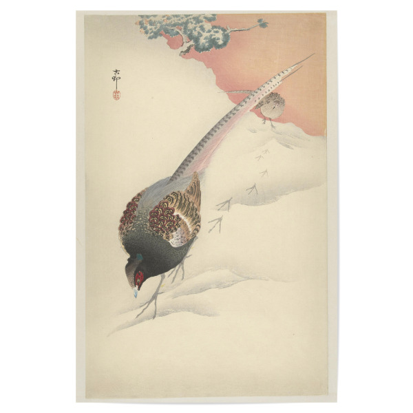 Poster "Fasanenpaar im Schnee" artboxONE - Natur,Tiere - Ohara,Koson,Malerei,Gemälde,Kunst,Natur,Tiere,Fasan,Vogel,Schnee