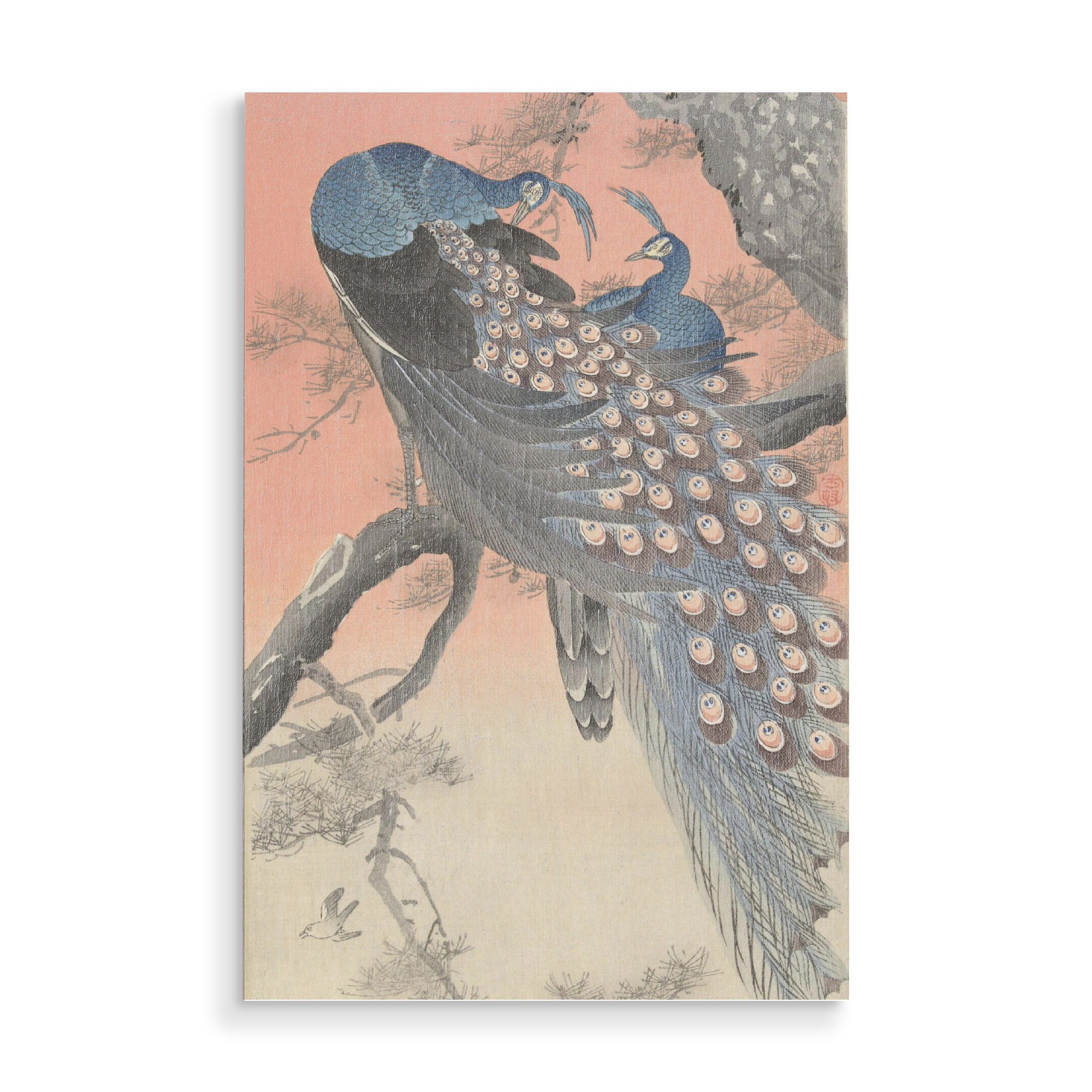 Holzbild "Zwei Pfauen auf einem Ast" artboxONE - Natur,Tiere - Ohara,Koson,Malerei,Gemälde,Kunst,Japan,Pfau,Ast,Natur,Tier