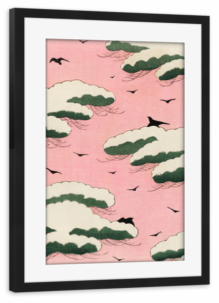 Poster mit Rahmen schwarz "Bird flying through pink sky" artboxONE - Natur,Tiere