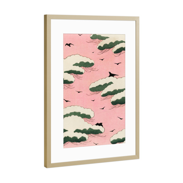 Poster mit Rahmen Gold "Bird flying through pink sky" artboxONE - Natur,Tiere