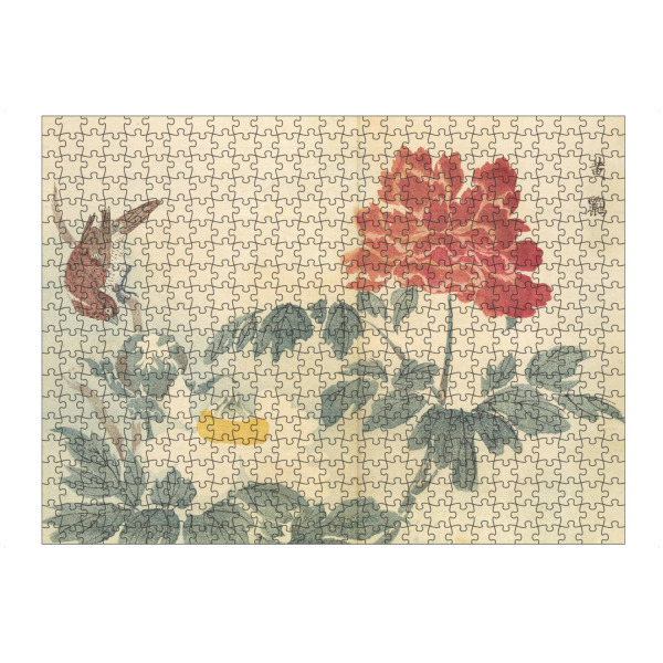 Puzzle Ravensburger "Vogel mit Blumen" artboxONE - Natur,Floral,Tiere - Japan,Malerei,Gemälde,Kunst,Blumen,Natur,Blätter,Bird,Masayoshi kitao