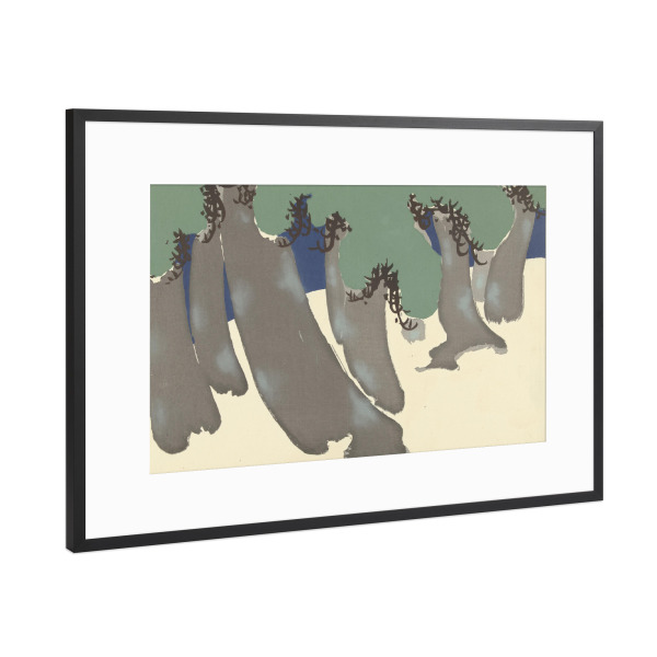 Poster mit Rahmen Schwarz (Metallic) "Windgepeitschte Kiefern" artboxONE - Natur,Abstrakt - Kamisaka sekka,Japan,Malerei,Gemälde,Kunst,Natur,Bäume