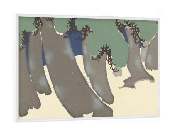 Poster mit weißem Rahmen "Windgepeitschte Kiefern" artboxONE - Natur,Abstrakt - Kamisaka sekka,Japan,Malerei,Gemälde,Kunst,Natur,Bäume