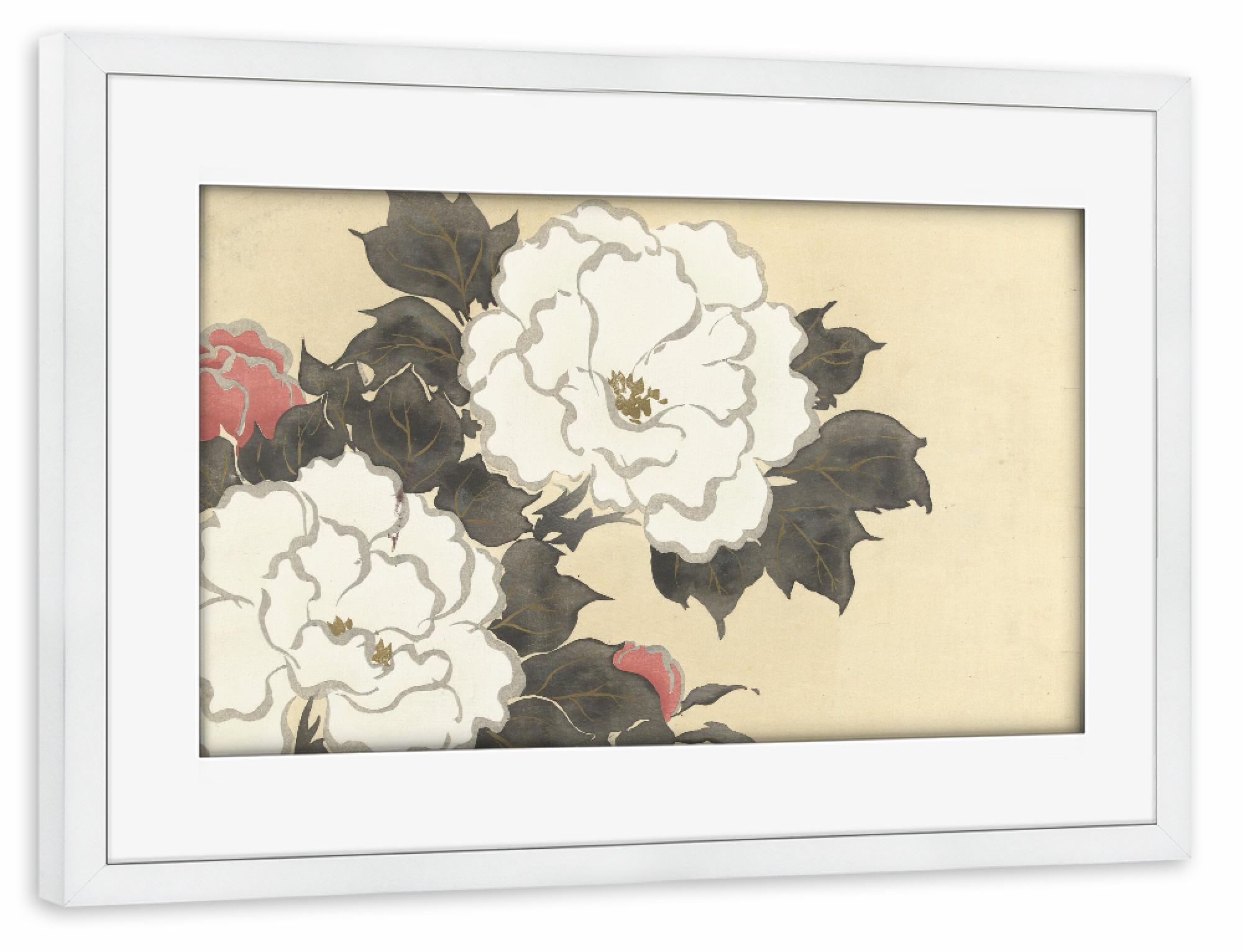 Poster mit Rahmen weiß "Pfingstrosen (Fukamigusa)" artboxONE - Natur,Floral