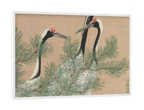 Poster mit weißem Rahmen "Kraniche (Tsuru)" artboxONE - Natur,Tiere - Kamisaka sekka,Natur,Tiere,Kraniche,Vögel,Japan,Malerei,Gemälde,Kunst