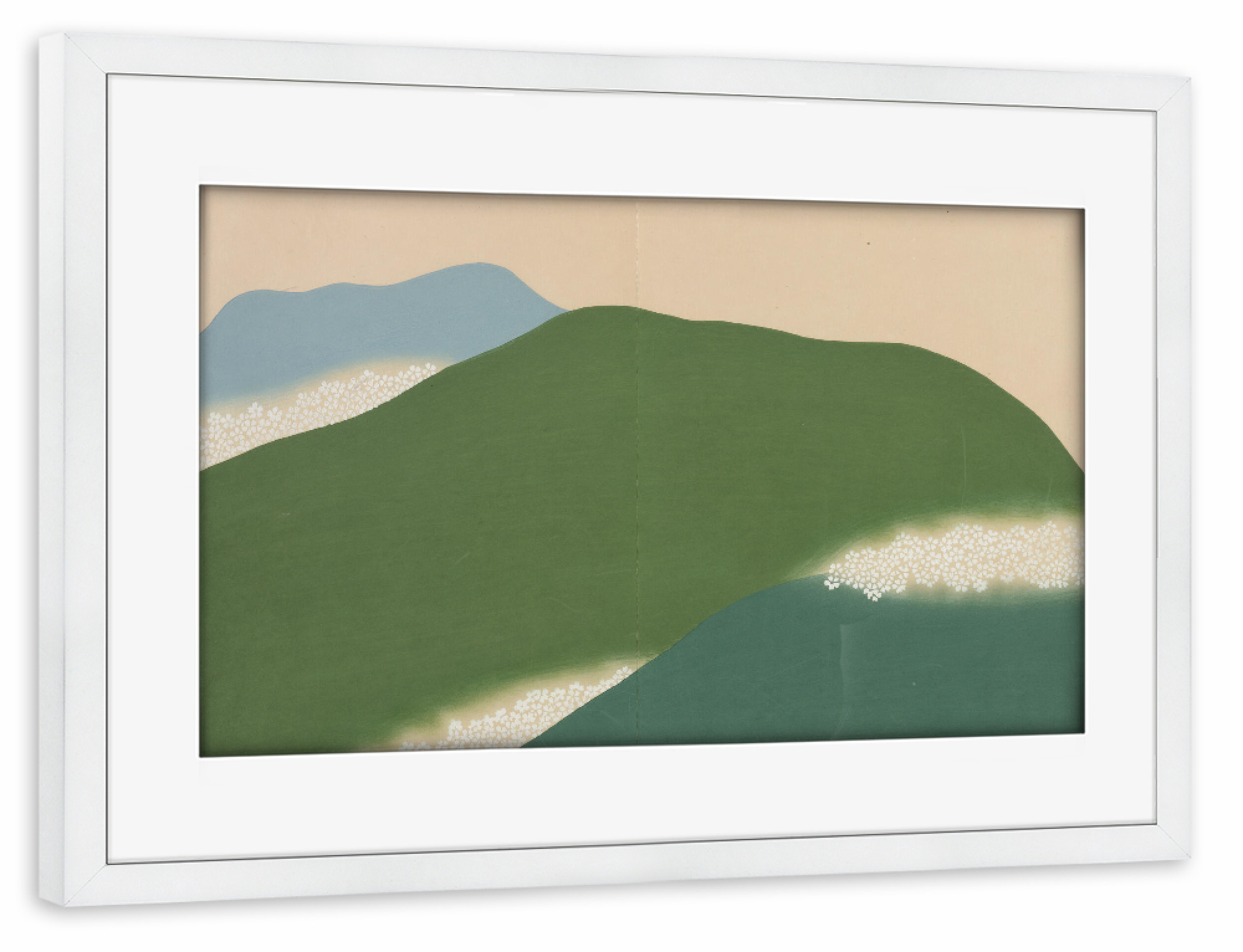 Poster mit Rahmen weiß "Yoshino" artboxONE - Natur,Abstrakt - Kamisaka sekka,Natur,Japan,Landschaft,Malerei,Gemälde,Kunst,Berge,Hügel