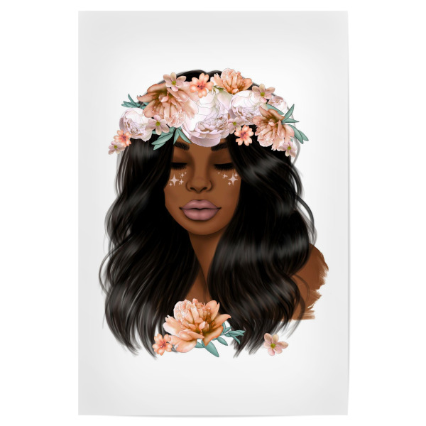 Poster 30x20 cm "Afro Girl With Flowers" artboxONE - Floral,Menschen,Fashion,Für Mama,Lustig