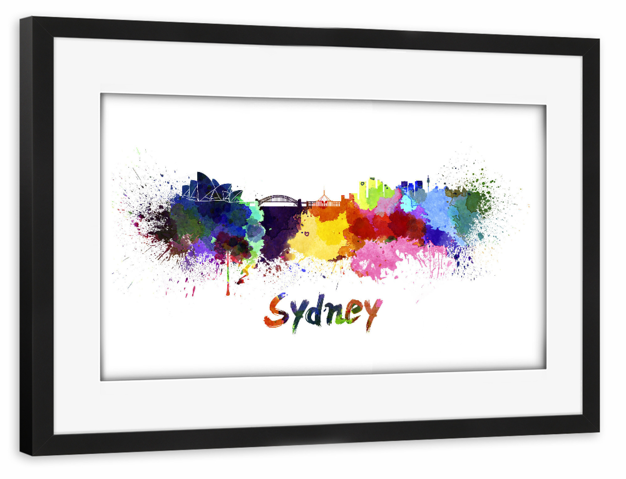 Poster mit Rahmen schwarz "SYDNEY skyline in watercolor-x" artboxONE - Städte,Abstrakt,Architektur
