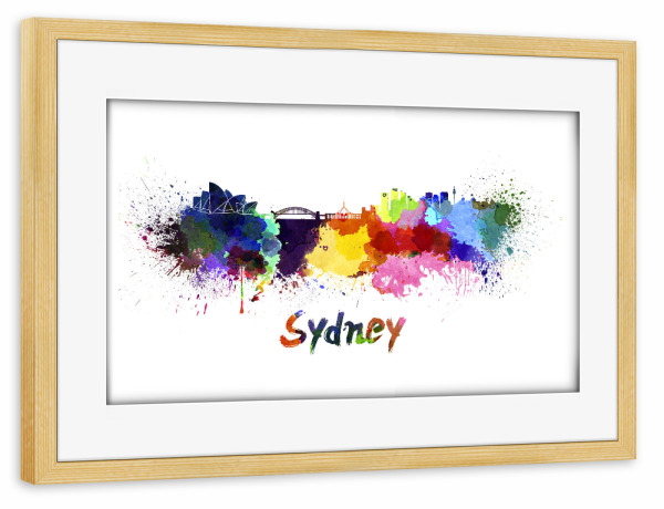 Poster mit Rahmen kiefer "SYDNEY skyline in watercolor-x" artboxONE - Städte,Abstrakt,Architektur