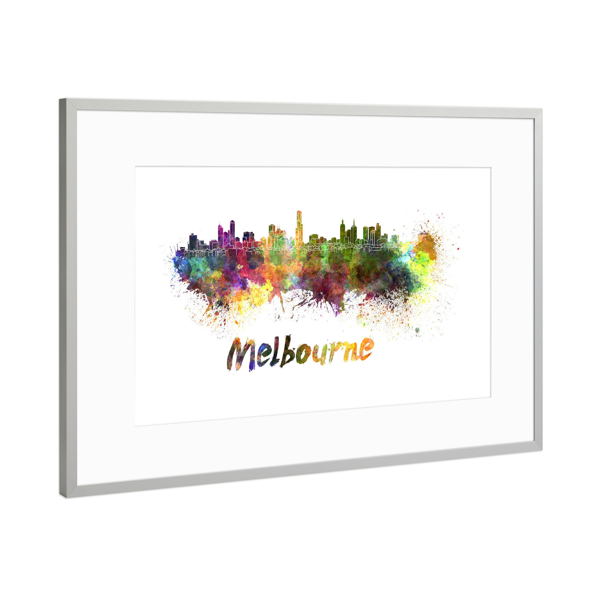 Poster mit Rahmen Silber "MELBOURNE skyline in watercolor-b" artboxONE - Städte,Abstrakt,Architektur