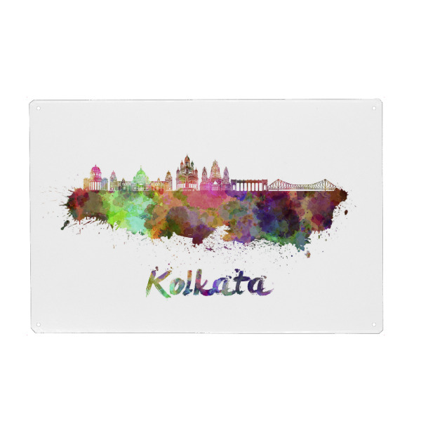 Holzbild "KOLKATA skyline in watercolor" artboxONE - Städte,Abstrakt,Architektur