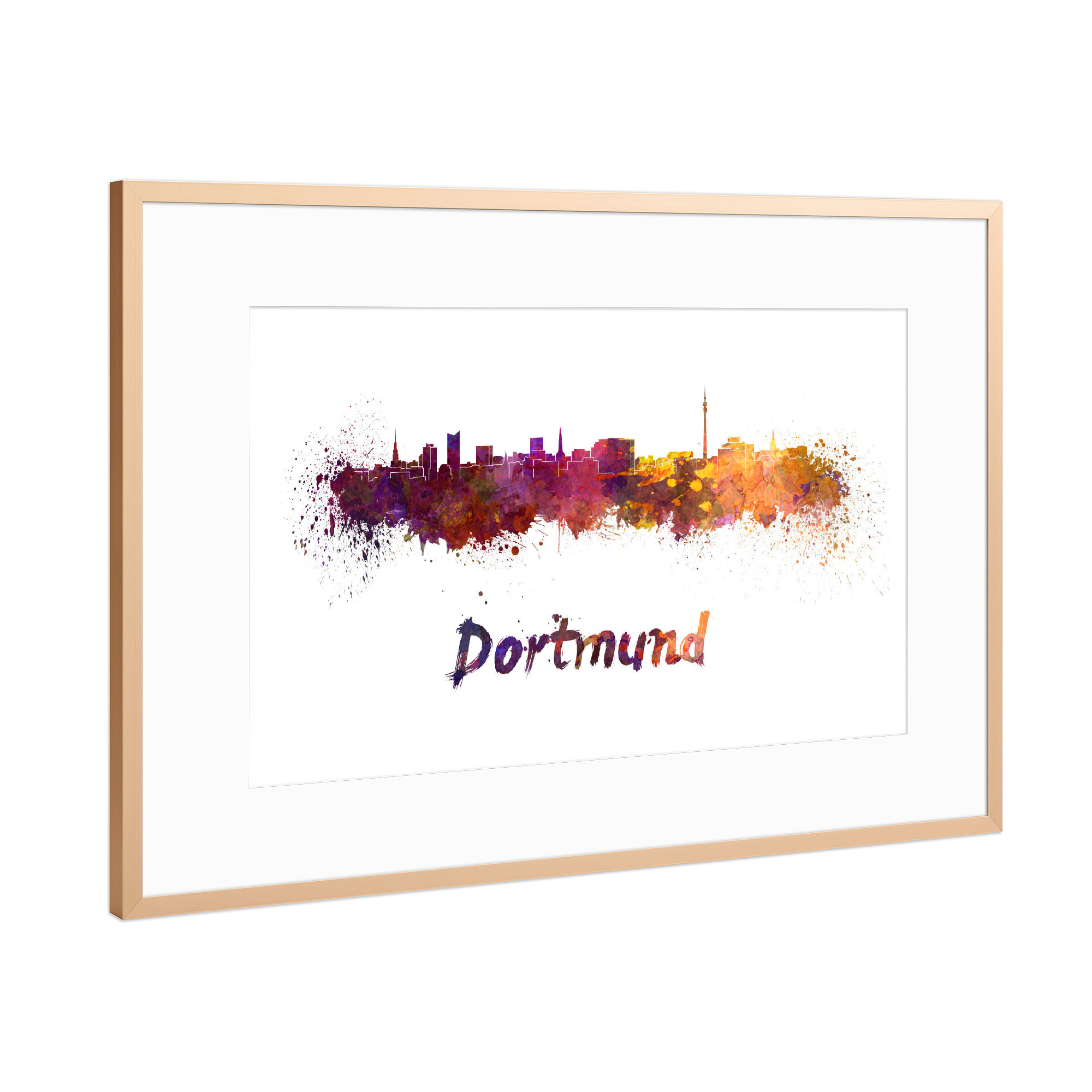 Poster mit Rahmen Kupfer "DORTMUND skyline in watercolor-b" artboxONE - Städte,Abstrakt,Architektur