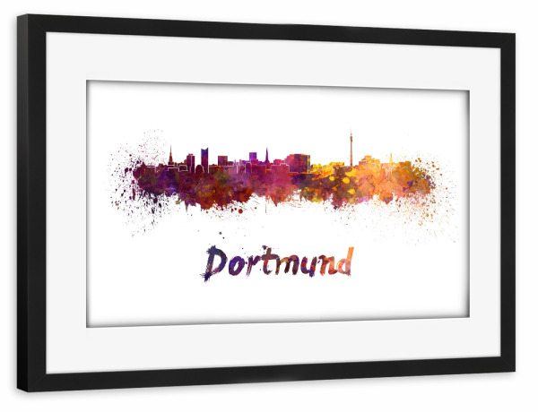 Poster mit Rahmen schwarz "DORTMUND skyline in watercolor-b" artboxONE - Städte,Abstrakt,Architektur