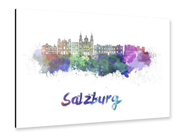 Alu-Dibond "SALZBURG skyline in watercolor-l" 30x20 cm artboxONE