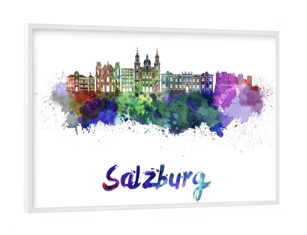Poster mit weißem Rahmen "SALZBURG skyline in watercolor-l" artboxONE - Städte,Abstrakt,Architektur