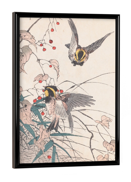 Poster mit schwarzem Rahmen "Vögel essen Beeren" artboxONE - Natur,Floral,Tiere