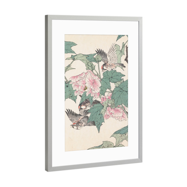 Poster mit Rahmen Silber "Vögel und Blumen - Imao Keinen" artboxONE - Natur,Floral,Tiere