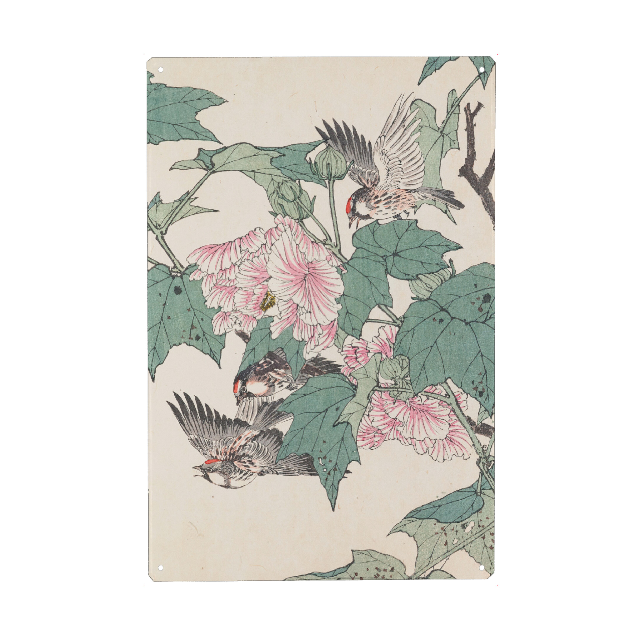 Holzbild "Vögel und Blumen - Imao Keinen" artboxONE - Natur,Floral,Tiere