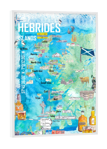 Poster mit weißem Rahmen "Hebrides Illustrated Map" artboxONE - Reise,Reise / Strand und Meer,Kartografie