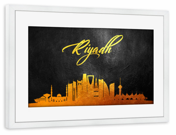 Poster mit Rahmen weiß "Riyadh Saudi Arabia Gold" artboxONE - Städte - Riyadh,Saudi arabia,Gold,Skyline,City,Stadt