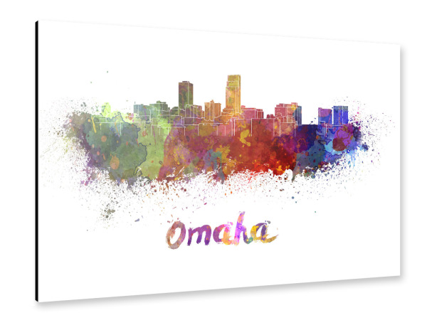Alu-Dibond "OMAHA skyline in watercolor" 30x20 cm artboxONE