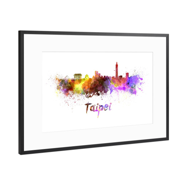 Poster mit Rahmen Schwarz (Metallic) "TAIPEI skyline in watercolor-x" artboxONE - Städte,Abstrakt,Architektur