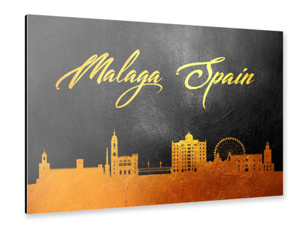 Alu-Dibond "Malaga Spain Gold Skyline" 30x20 cm artboxONE