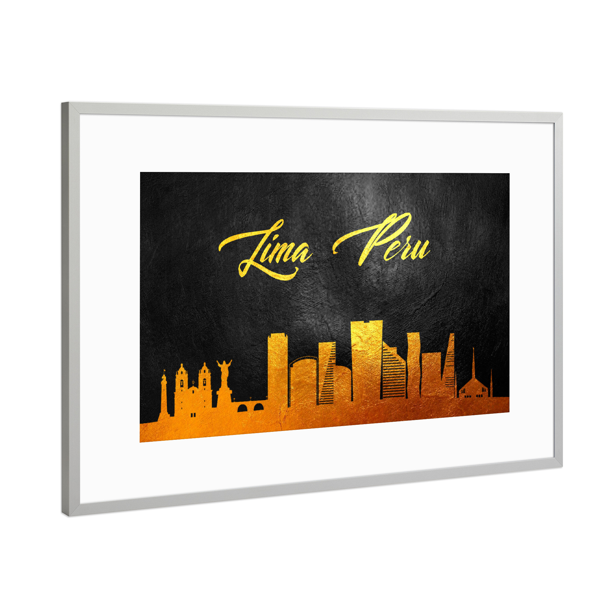 Poster mit Rahmen Silber "Lima Peru Gold Skyline" artboxONE - Städte - Gold,Skyline,Lima,Peru,City,Stadt