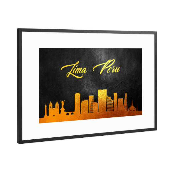 Poster mit Rahmen Schwarz (Metallic) "Lima Peru Gold Skyline" artboxONE - Städte - Gold,Skyline,Lima,Peru,City,Stadt