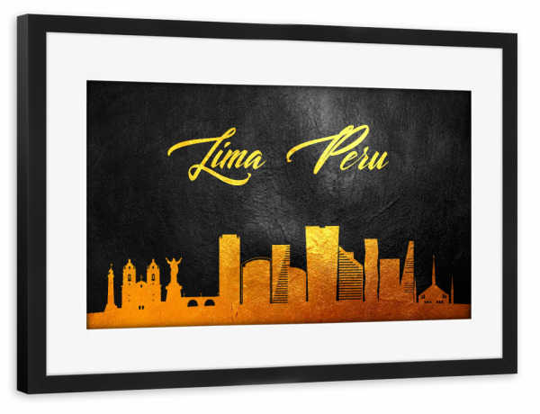Poster mit Rahmen schwarz "Lima Peru Gold Skyline" artboxONE - Städte - Gold,Skyline,Lima,Peru,City,Stadt