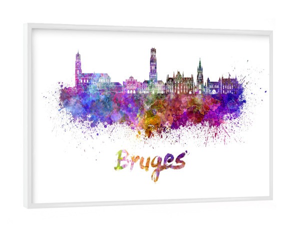 Poster mit weißem Rahmen "BRUGES skyline in watercolor-b" artboxONE - Städte,Reise,Abstrakt,Architektur