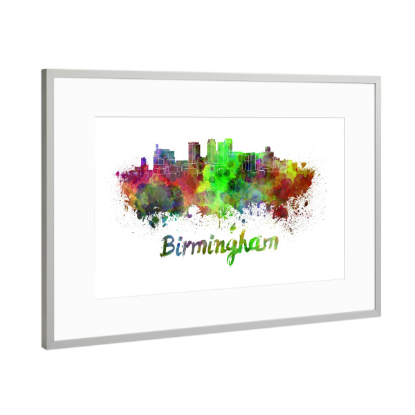 Poster mit Rahmen Silber "BIRMINGHAM alabama skyline -b" artboxONE - Städte,Reise,Abstrakt,Architektur