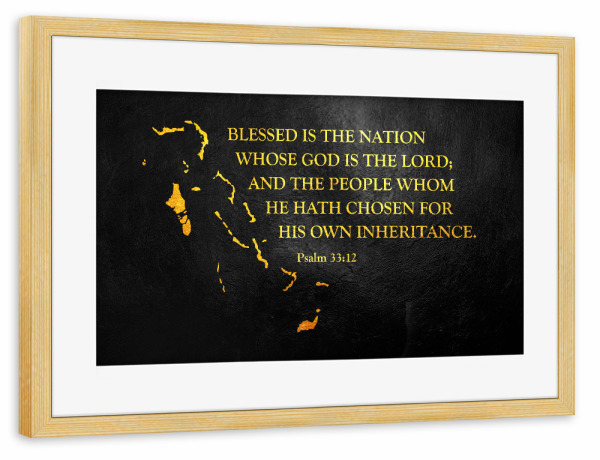 Poster mit Rahmen kiefer "Bahamas Bible Verse Gold Map" artboxONE - Reise / Länder - Bahamas,Gold,Map