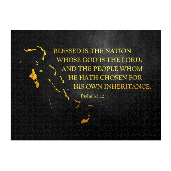 artboxONE Puzzle "Bahamas Bible Verse Gold Map" artboxONE - Reise / Länder - Bahamas,Gold,Map - Bild bahamas