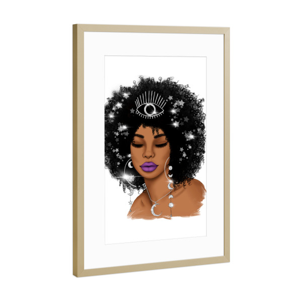 Poster mit Rahmen Gold "Celestial Woman | Dark Skin" artboxONE - Menschen,Fashion,Für Mama,Galaxy