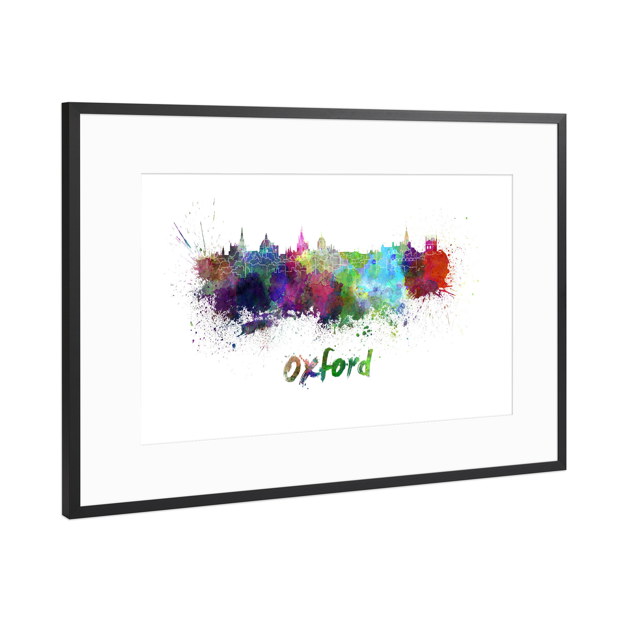 Poster mit Rahmen Schwarz (Metallic) "OXFORD skyline in watercolor" artboxONE - Städte,Abstrakt,Architektur